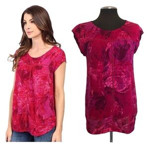 Lucky Brand Boxy Shirttail Boho Peasent Blouse Tunic L Linen Fairy Forest Coast